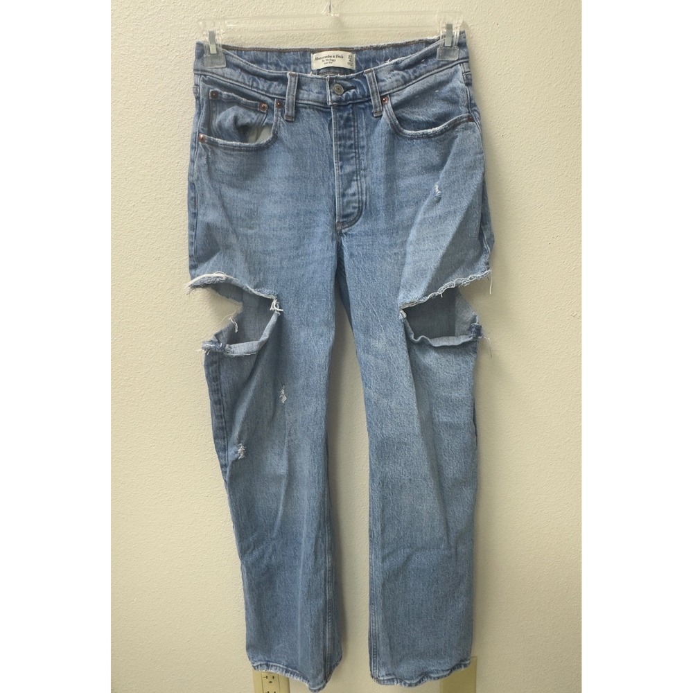 Abercrombie & Fitch 90s Baggy Low Rise Jeans Womens 27 Blue Distressed Grunge - Picture 2 of 9